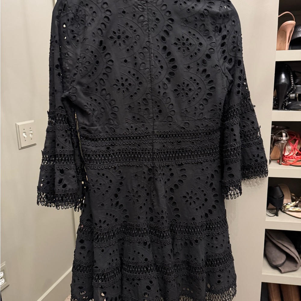 Aqua Black Eyelet V-Neck dress - Picture 4 of 5